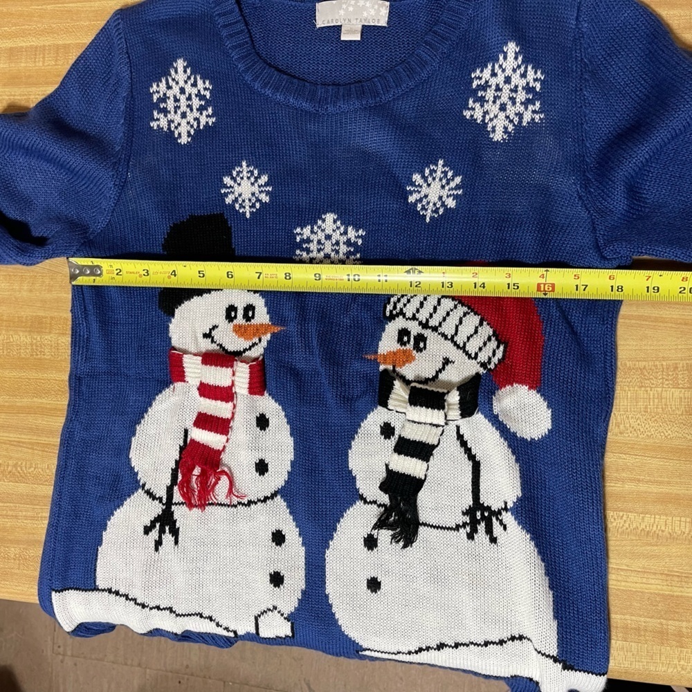 Carolyn Taylor blue snowman long sleeve knit Christmas sweater women’s size L - Picture 16 of 16
